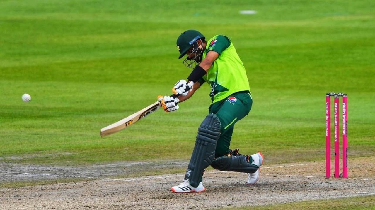 Babar hitting an amazing shot during a T20I match