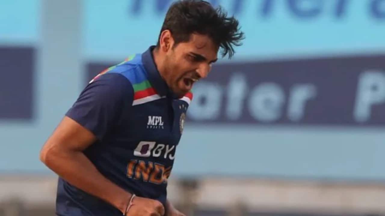 Bhuvneshwar taking a wicket during a T20I