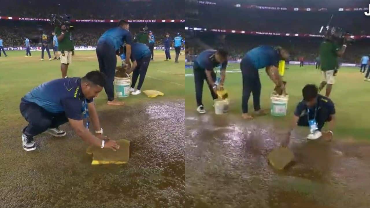 Ahmedabad weather, Groundmen at Narendra Modi Stadium, Groundmen at Narendra Modi Stadiumusing sponges, Narendra Modi Stadium drainage system, Groundmen at Narendra Modi Stadium fail technology, IPL, IPL 2023 Final, IPL 2023 Playoff, IPL 2023, IPL 2023 news, IPL 2023 updates, IPL 2023 players, IPL 2023 teams, GT vs CSK, GT vs CSK news, GT vs CSK updates, GT vs CSK news, GT vs CSK IPL, GT vs CSK IPL 2023, Gujarat Titans vs Chennai Super Kings, Gujarat Titans vs Chennai Super Kings news, Gujarat Titans vs Chennai Super Kings updates, Gujarat Titans vs Chennai Super Kings match, Gujarat Titans vs Chennai Super Kings score, Gujarat Titans vs Chennai Super Kings live score, Gujarat Titans vs Chennai Super Kings result, Gujarat Titans vs Chennai Super Kings IPL, Indian Premier League, Indian Premier League news, Indian Premier League updates, Indian Premier League 2023