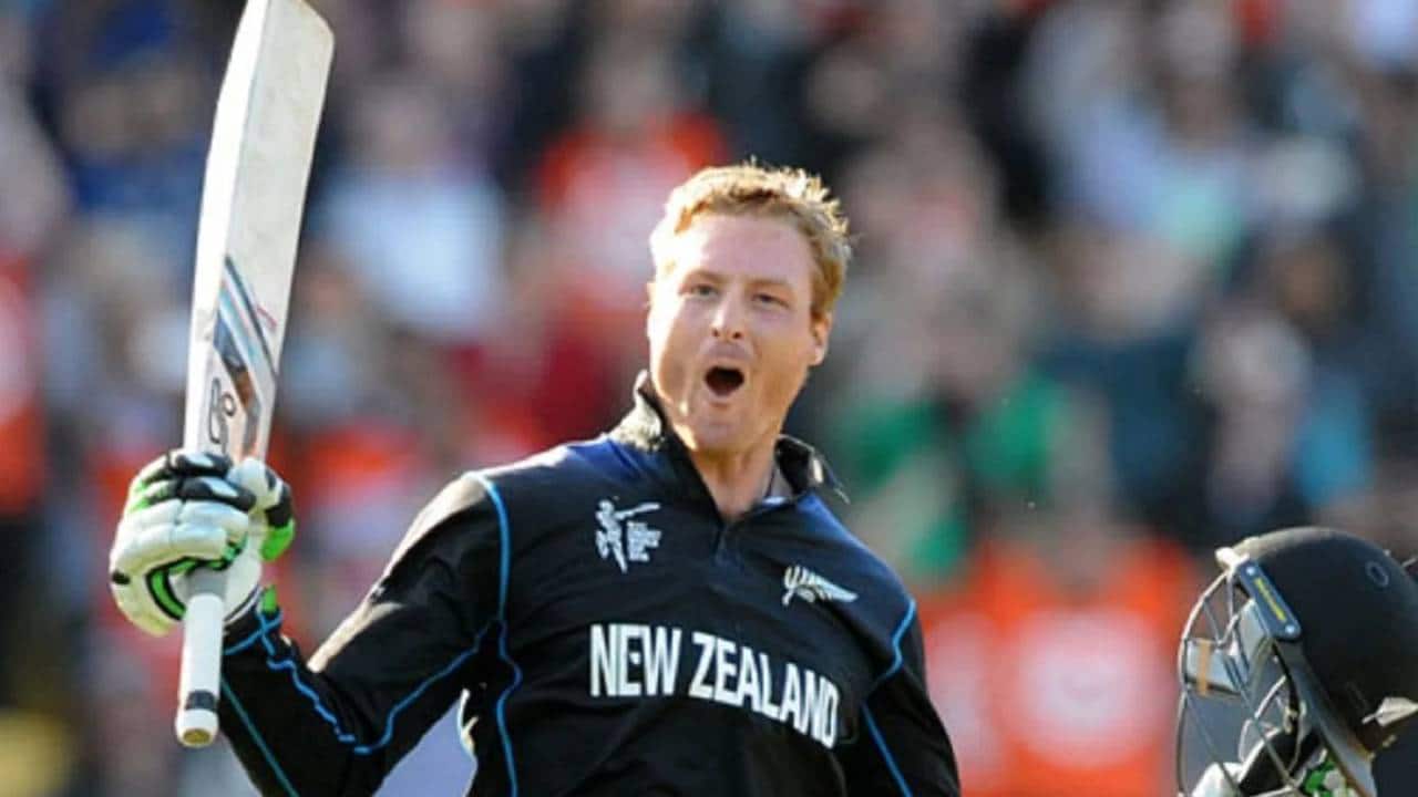 Guptill celebrating his double-ton