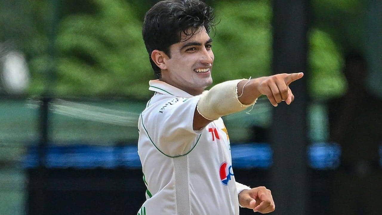 Naseem taking a Test wicket