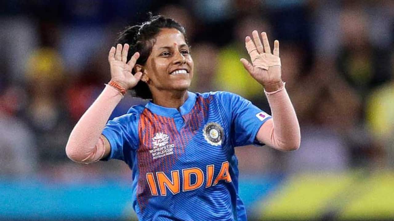 Poonam taking a wicket during a T20I