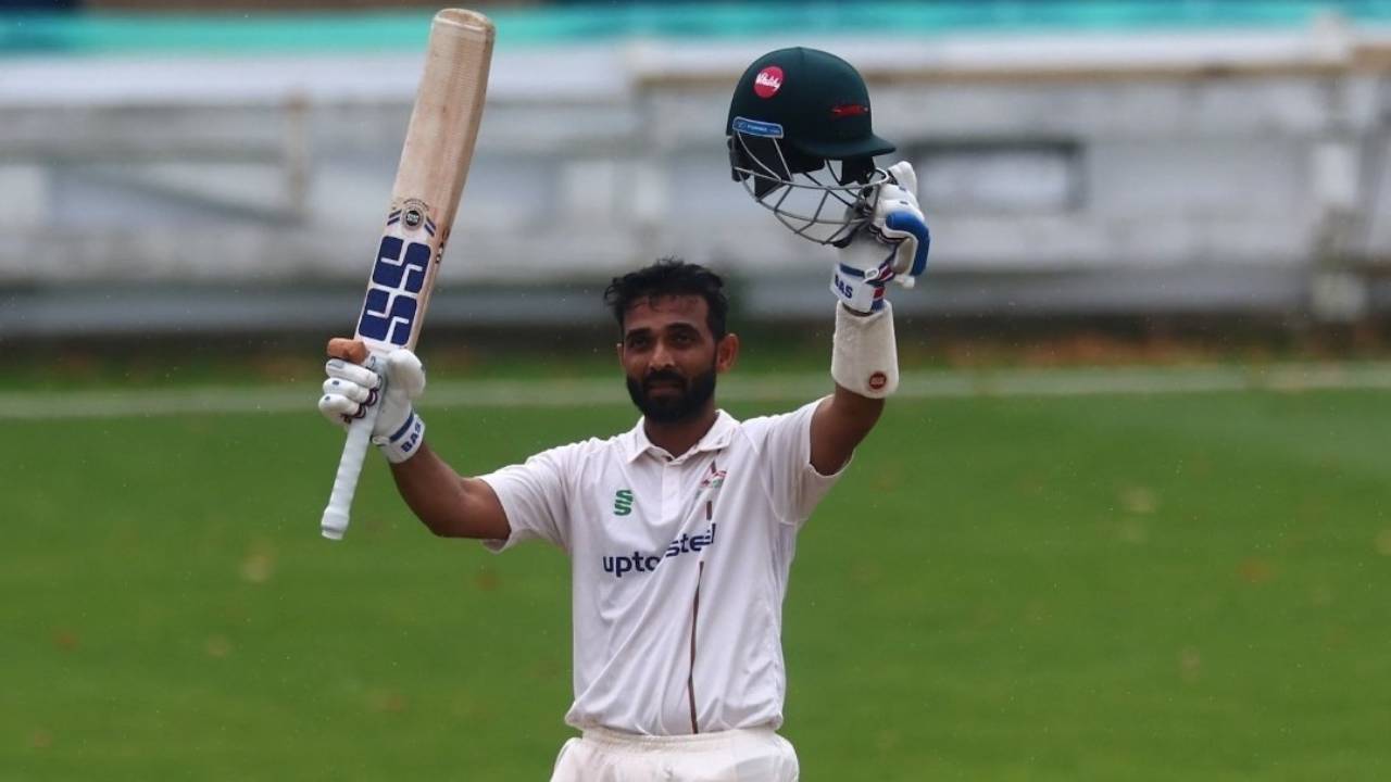 Rahane scoring a Test century for Leicestershire