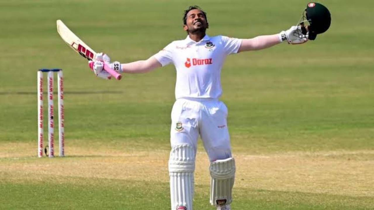 Rahim celebrating after scoring a Test century against Pakistan