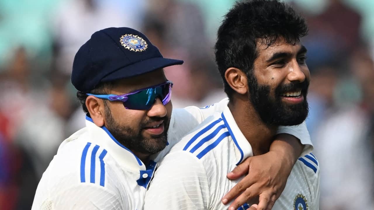 Rohit and Bumrah during a Test match